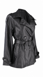 Women’s Cropped Faux Leather Trench Coat with Belt