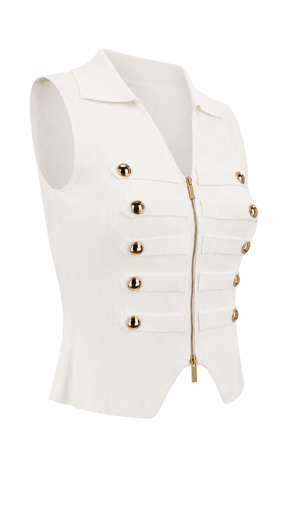 Gilet top con zip e bottoni dorati