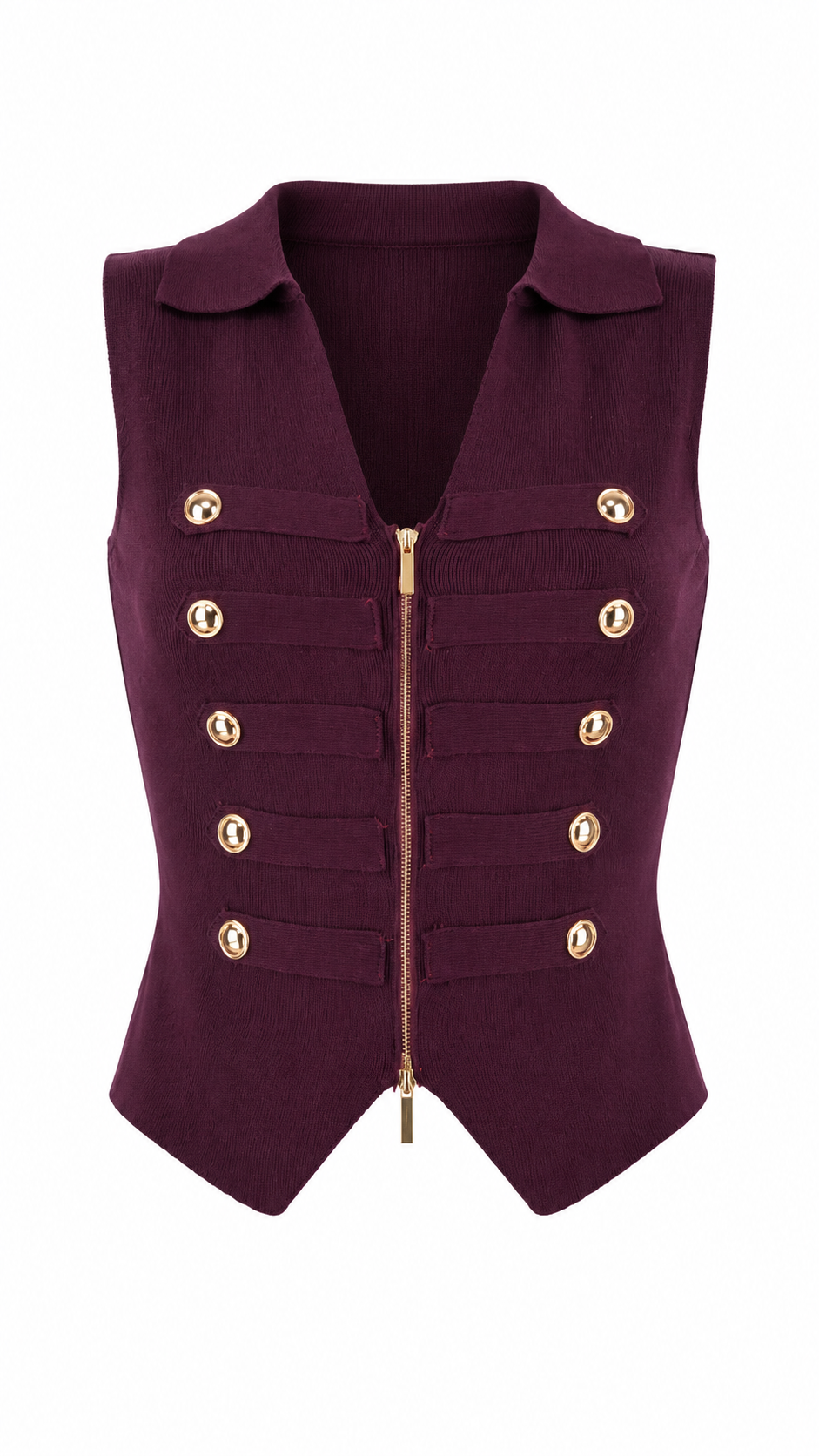 Gilet top con zip e bottoni dorati