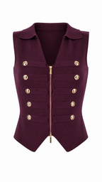 Gilet top con zip e bottoni dorati
