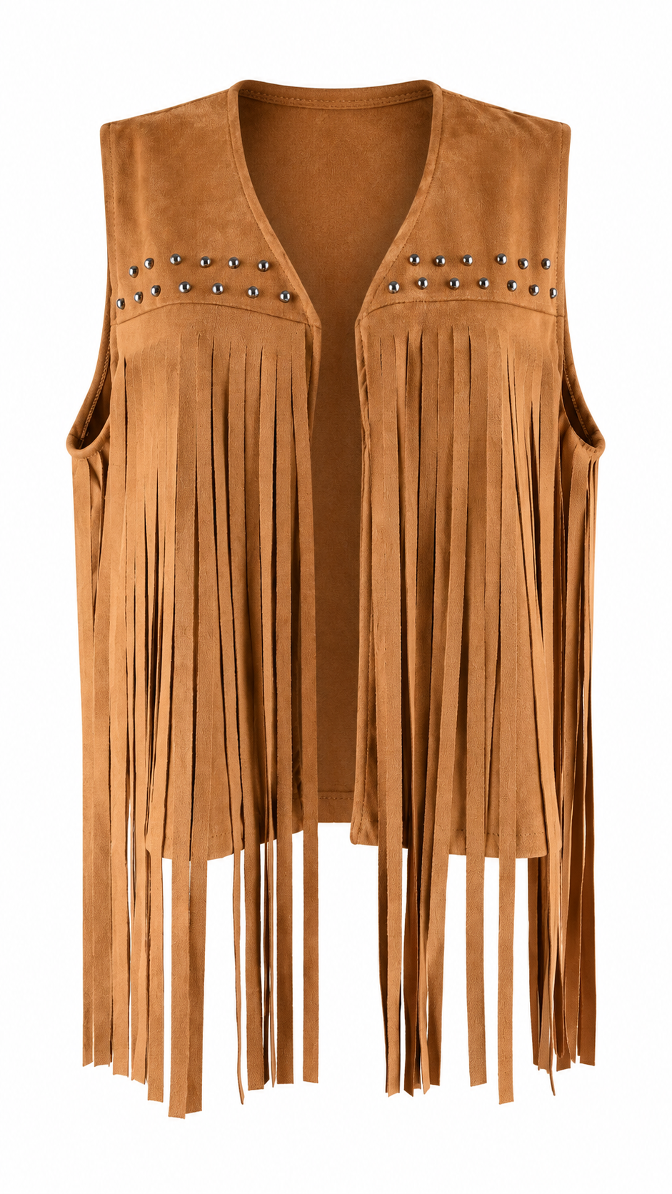 Gilet effetto scamosciato con frange lunghe e borchie