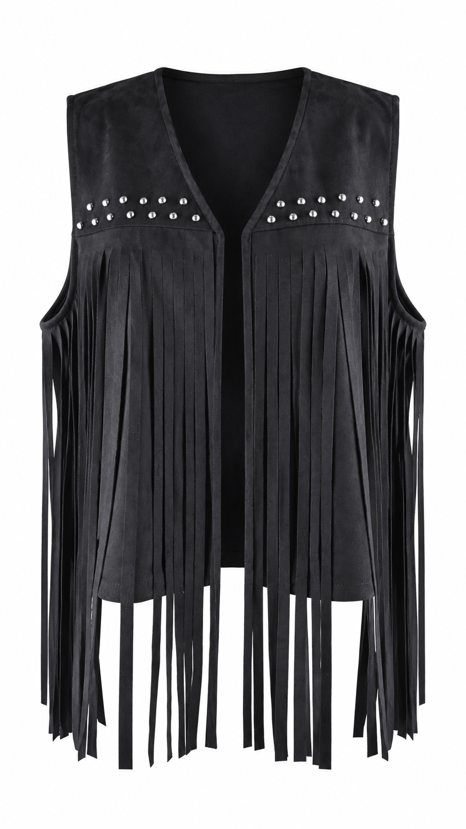 Gilet effetto scamosciato con frange lunghe e borchie