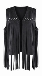 Gilet effetto scamosciato con frange lunghe e borchie