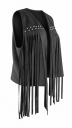 Gilet effetto scamosciato con frange lunghe e borchie