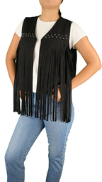 Gilet effetto scamosciato con frange lunghe e borchie