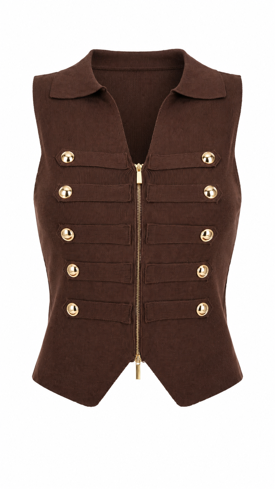 Gilet top con zip e bottoni dorati