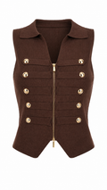 Gilet top con zip e bottoni dorati