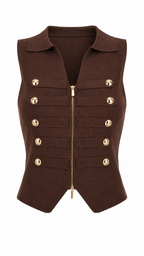Gilet top con zip e bottoni dorati