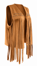 Gilet effetto scamosciato con frange lunghe e borchie