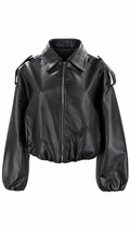 Black Faux Leather Bomber Jacket