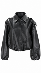 Black Faux Leather Bomber Jacket