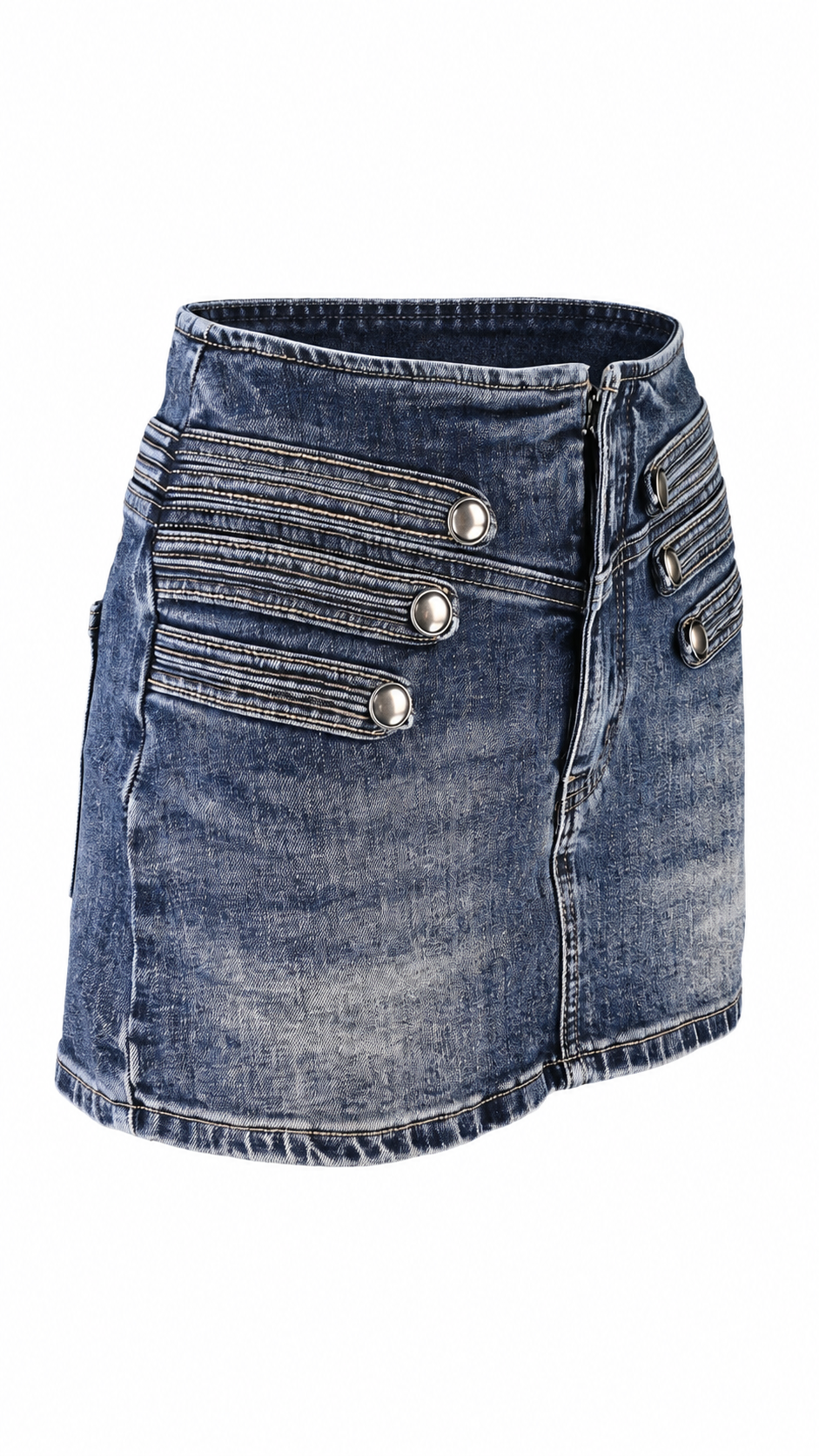 Minigonna in denim stile militare con alamari