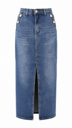 Gonna lunga in denim blu a vita alta con spacco frontale