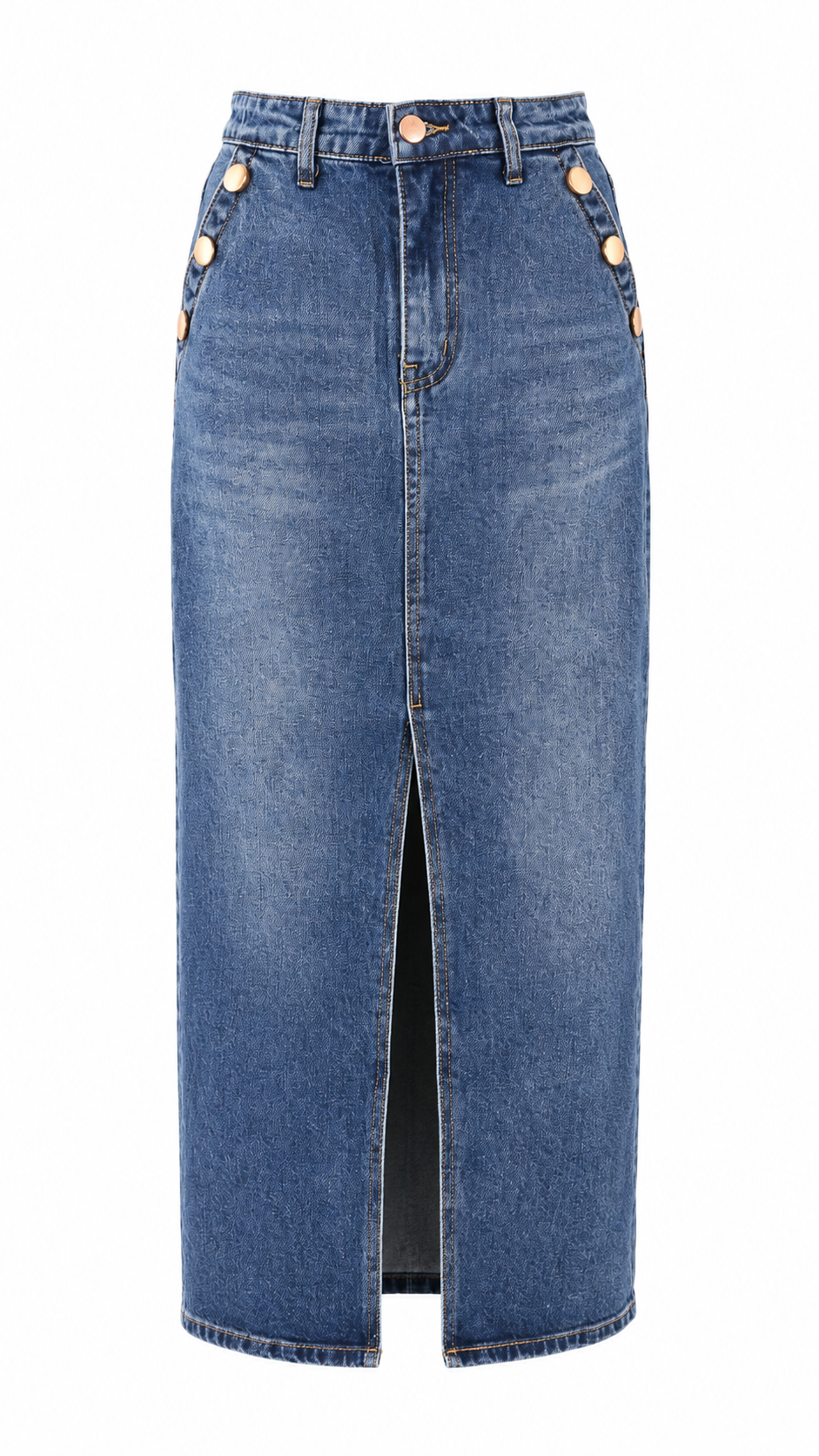 Gonna lunga in denim blu a vita alta con spacco frontale
