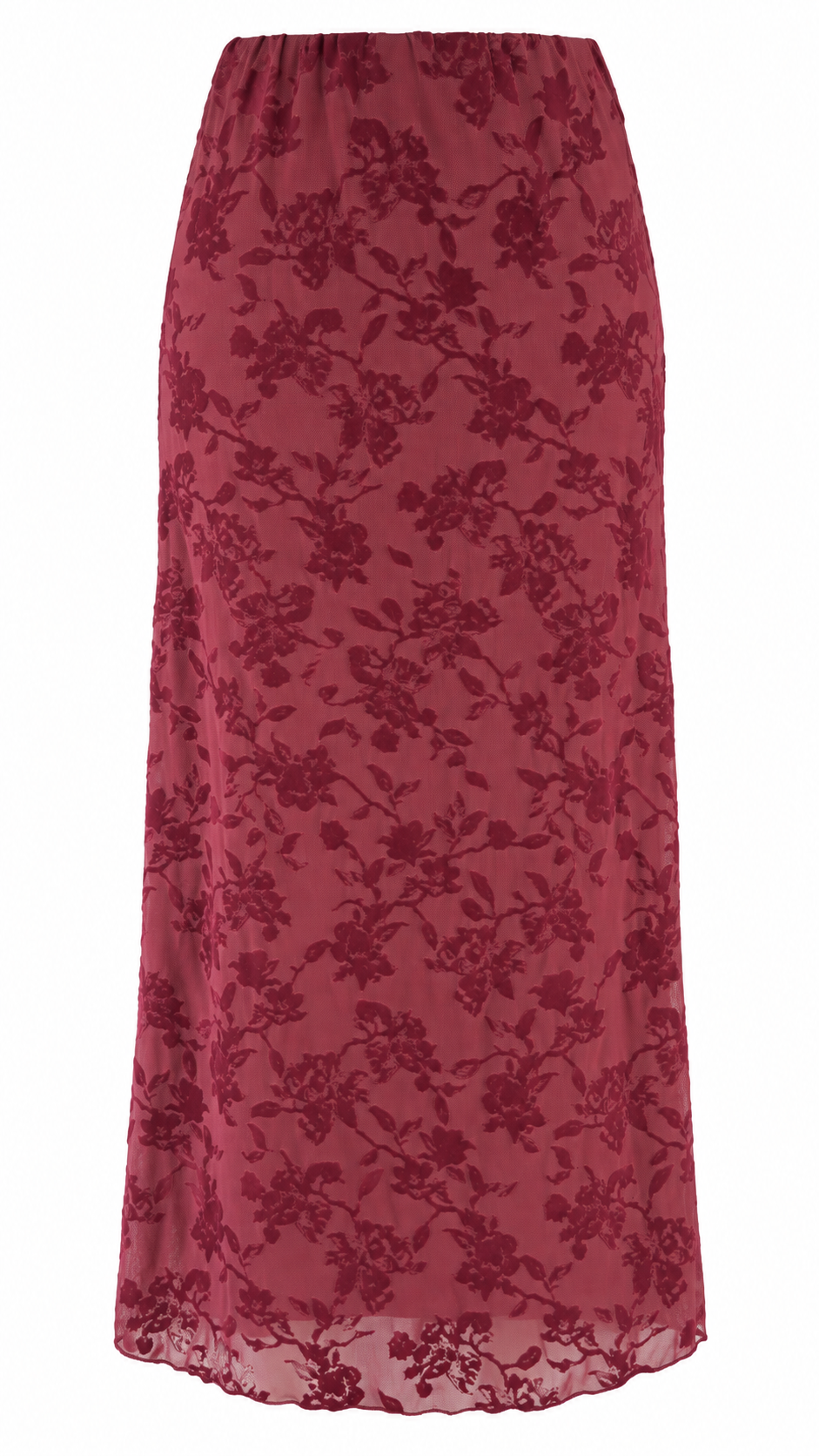 Gonna midi in tulle con motivo floreale effetto velluto