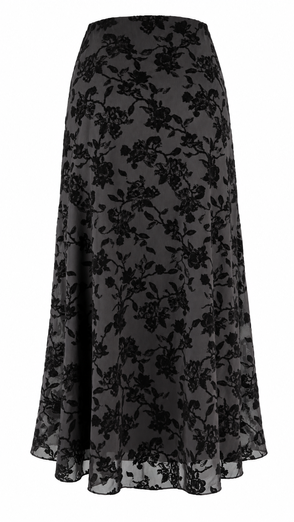 Gonna midi in tulle con motivo floreale effetto velluto