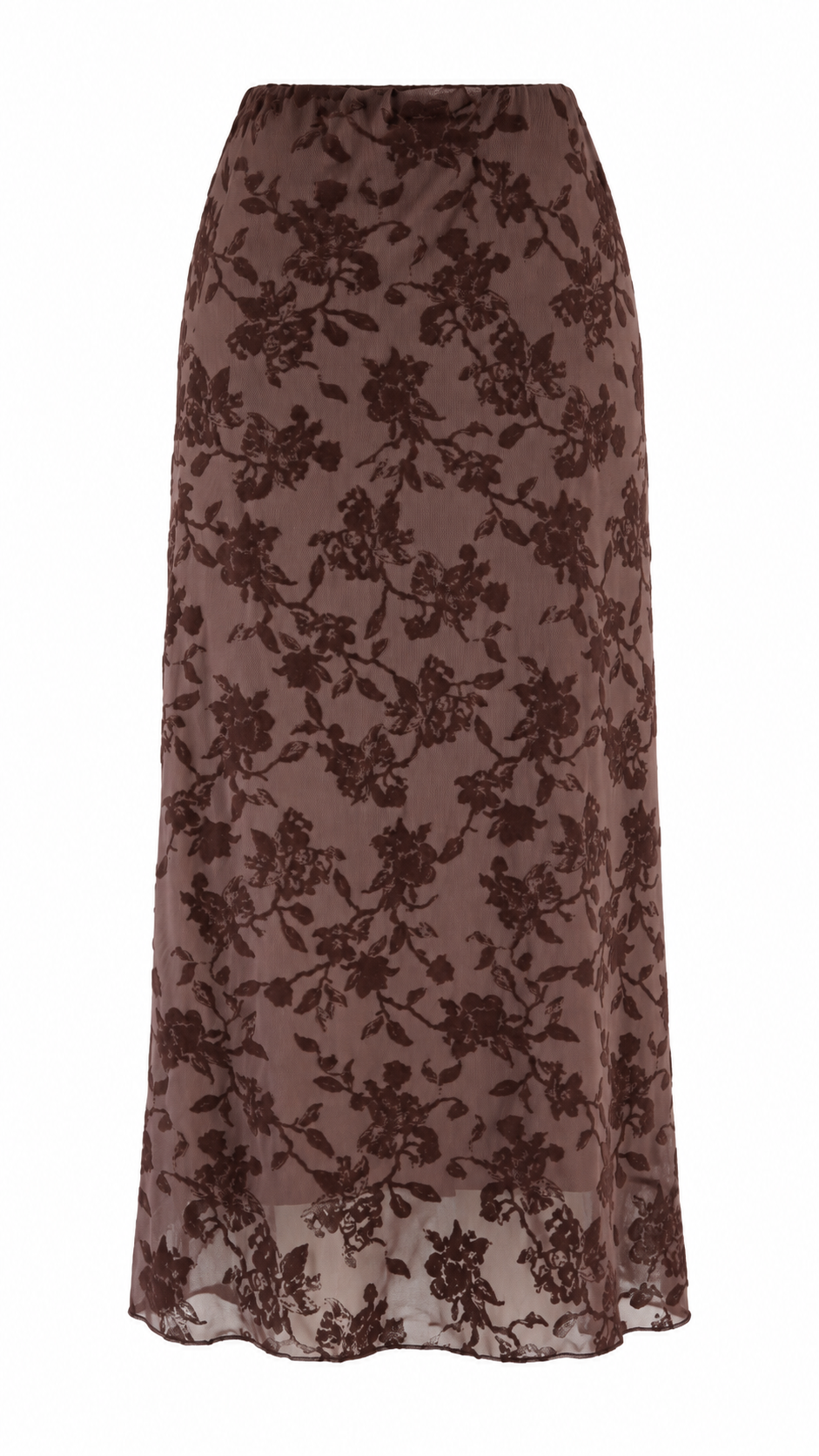 Gonna midi in tulle con motivo floreale effetto velluto
