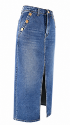 Gonna lunga in denim blu a vita alta con spacco frontale