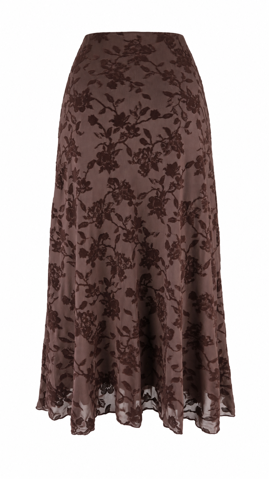 Gonna midi in tulle con motivo floreale effetto velluto