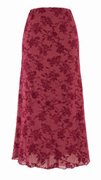 Gonna midi in tulle con motivo floreale effetto velluto