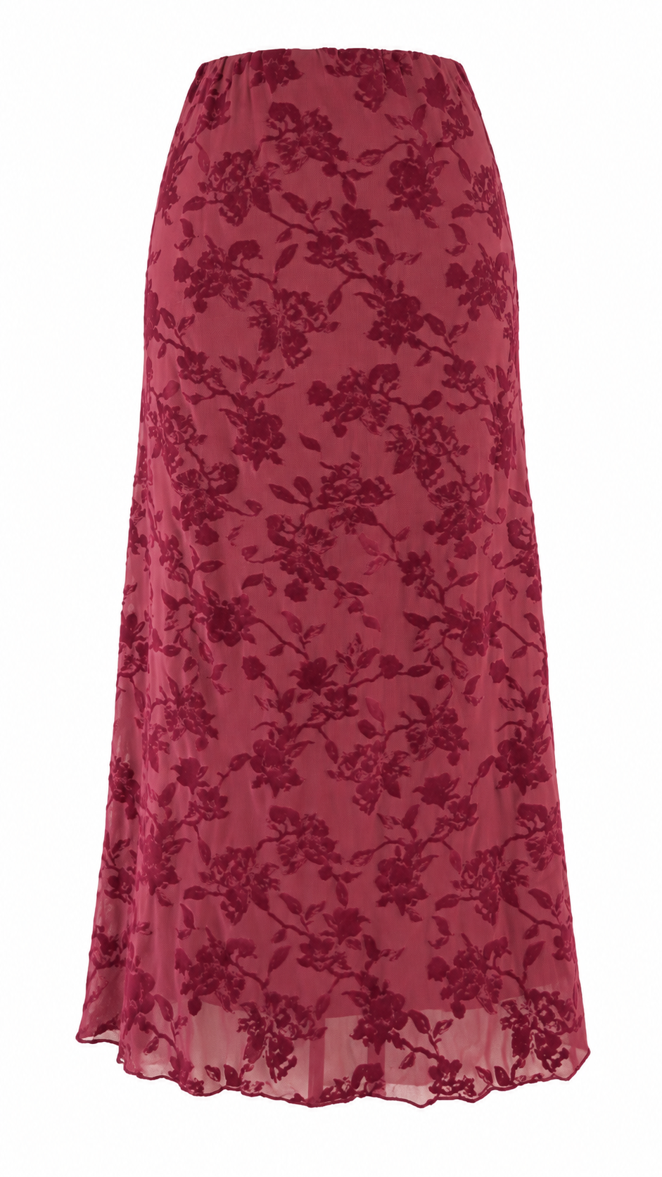 Gonna midi in tulle con motivo floreale effetto velluto