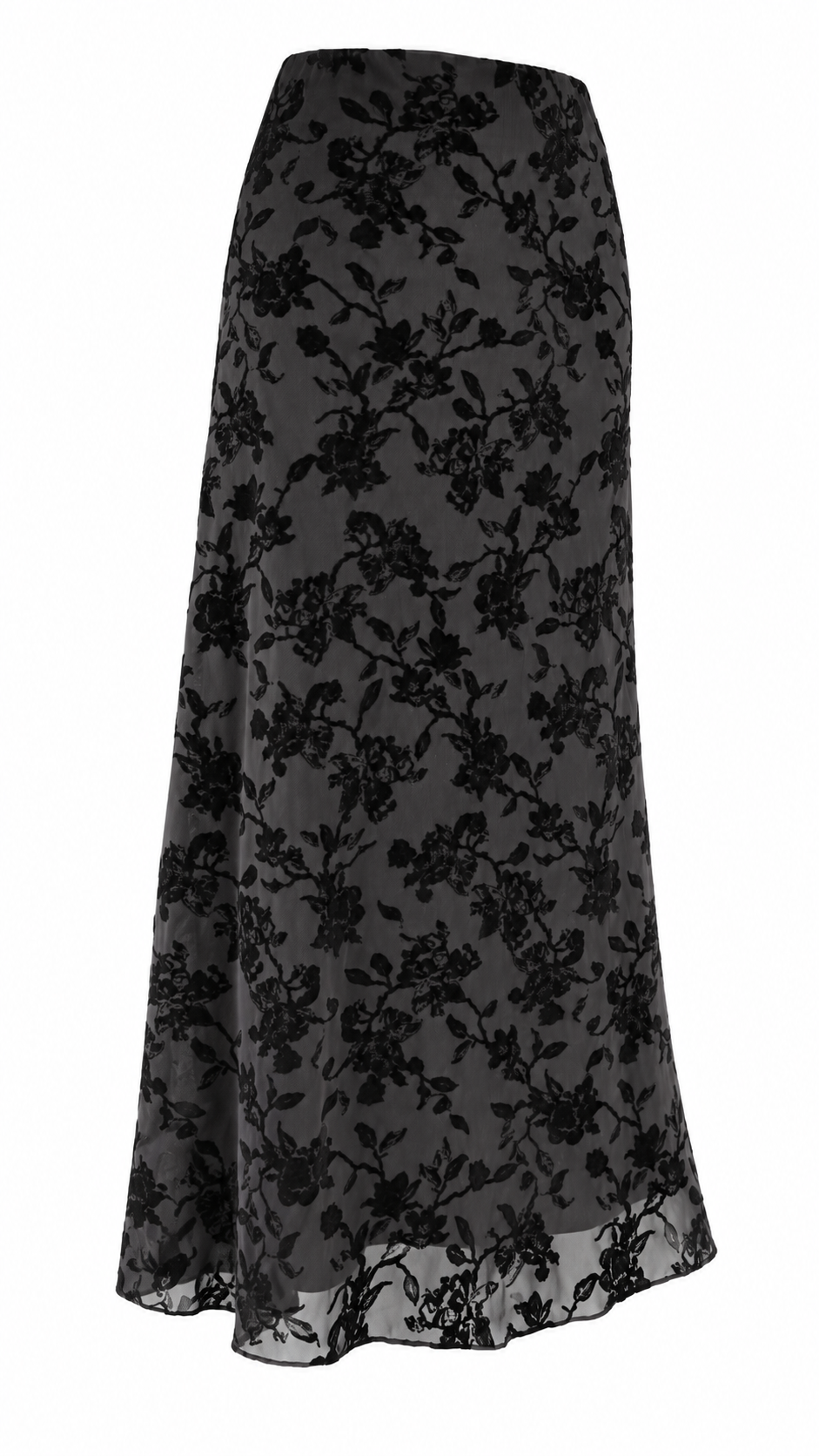 Gonna midi in tulle con motivo floreale effetto velluto