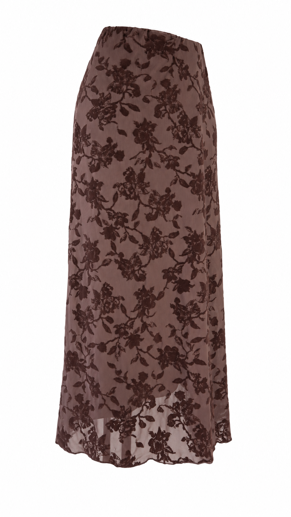 Gonna midi in tulle con motivo floreale effetto velluto