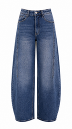 Jeans blu denim modello balloon a vita alta con gamba ampia