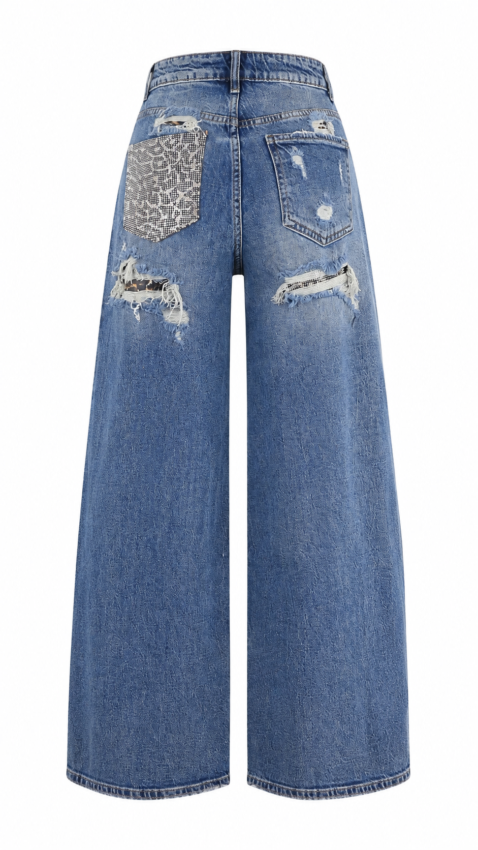 Jeans blu denim vita alta barrel leg