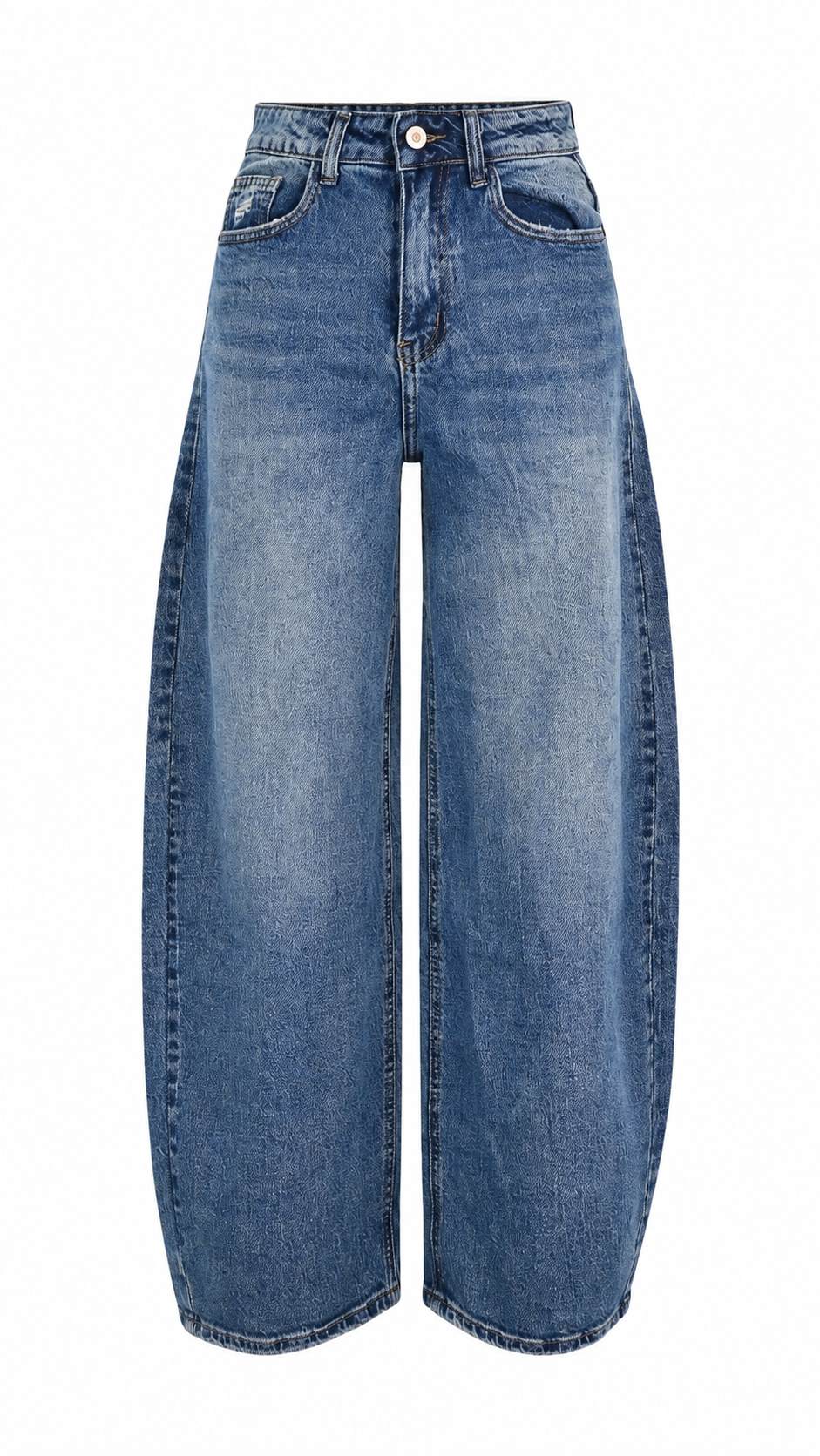 Jeans blu denim vita alta barrel leg