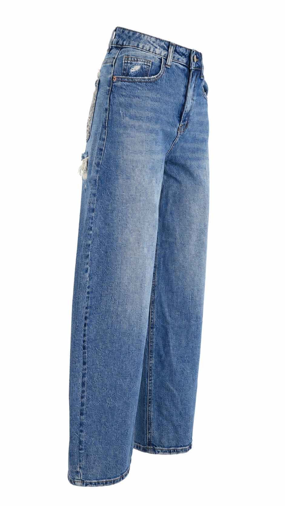 Jeans blu denim vita alta barrel leg