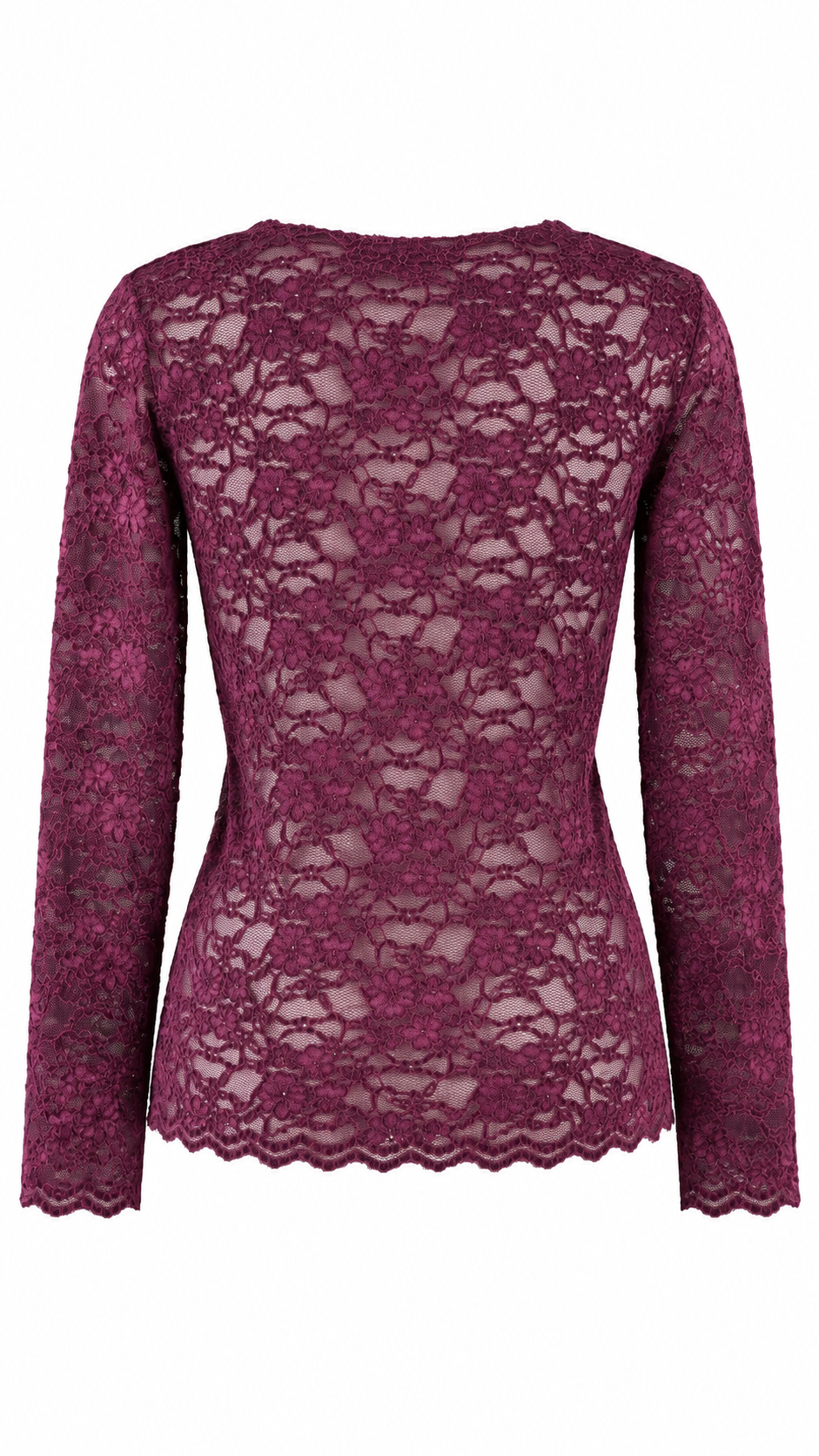 Maglia in pizzo floreale semitrasparente a maniche lunghe