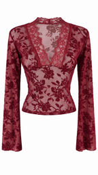 Top a maniche lunghe in tulle trasparente con motivo floreale effetto velluto