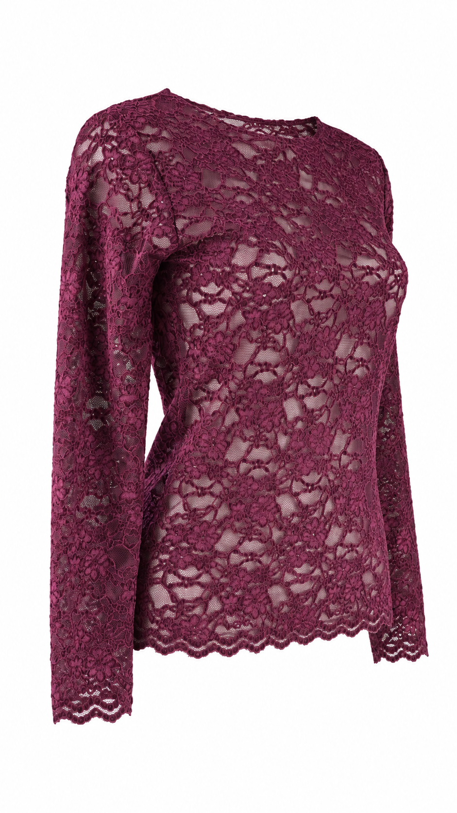 Maglia in pizzo floreale semitrasparente a maniche lunghe