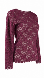 Maglia in pizzo floreale semitrasparente a maniche lunghe