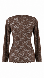Maglia in pizzo floreale semitrasparente a maniche lunghe