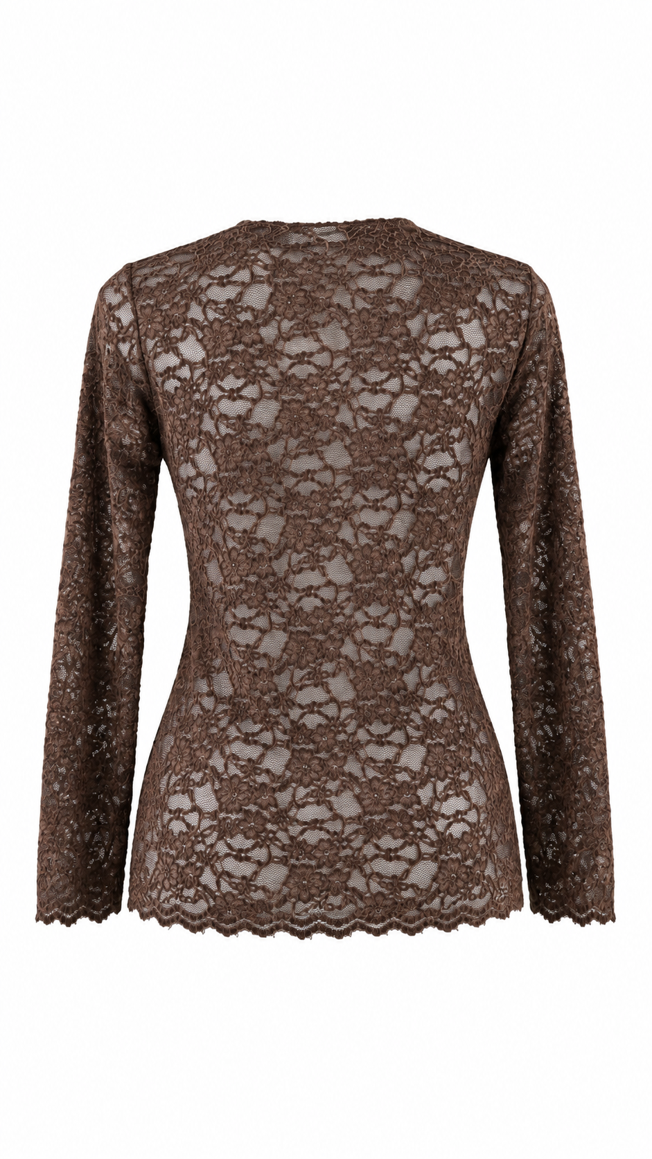 Maglia in pizzo floreale semitrasparente a maniche lunghe