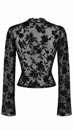 Top a maniche lunghe in tulle trasparente con motivo floreale effetto velluto