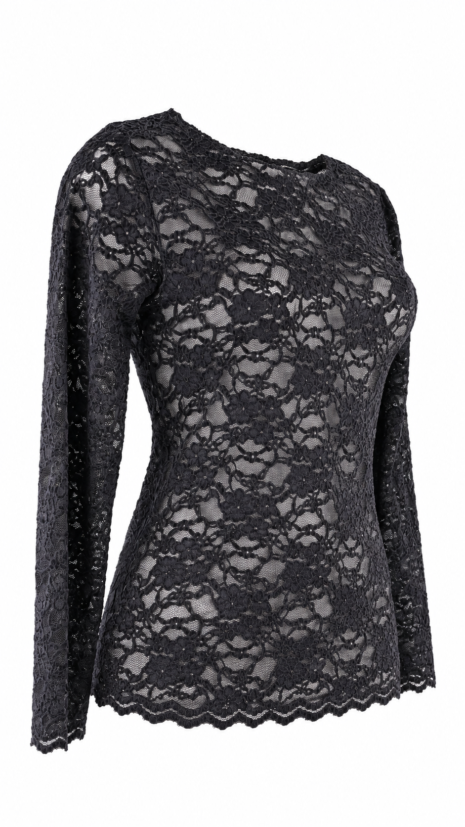 Maglia in pizzo floreale semitrasparente a maniche lunghe