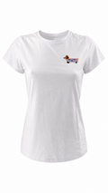 T-shirt bianca con ricamo bassotto francese