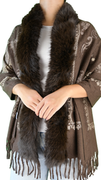 Mantella cardigan ricamata paisley con bordo effetto pelliccia