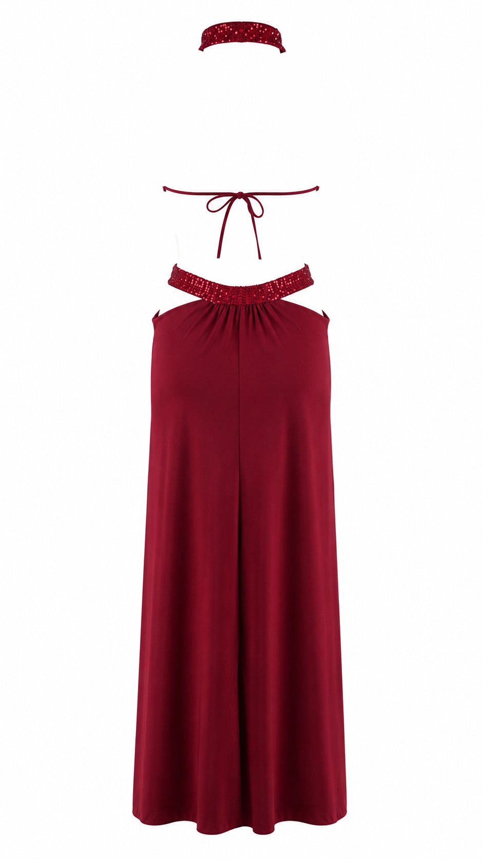 Abito lungo cut-out con collo halter e dettagli in paillettes