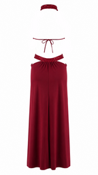 Abito lungo cut-out con collo halter e dettagli in paillettes