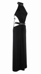 Abito lungo cut-out con collo halter e dettagli in paillettes