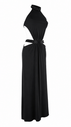 Abito lungo cut-out con collo halter e dettagli in paillettes