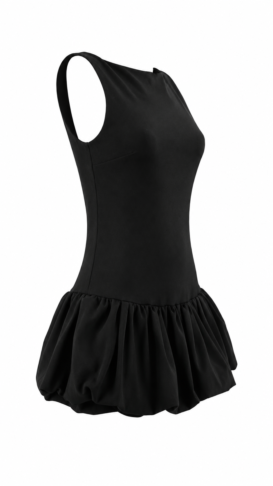 Abito corto smanicato con bubble skirt