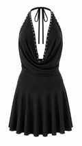 Abito corto con scollo halter e dettagli metallici
