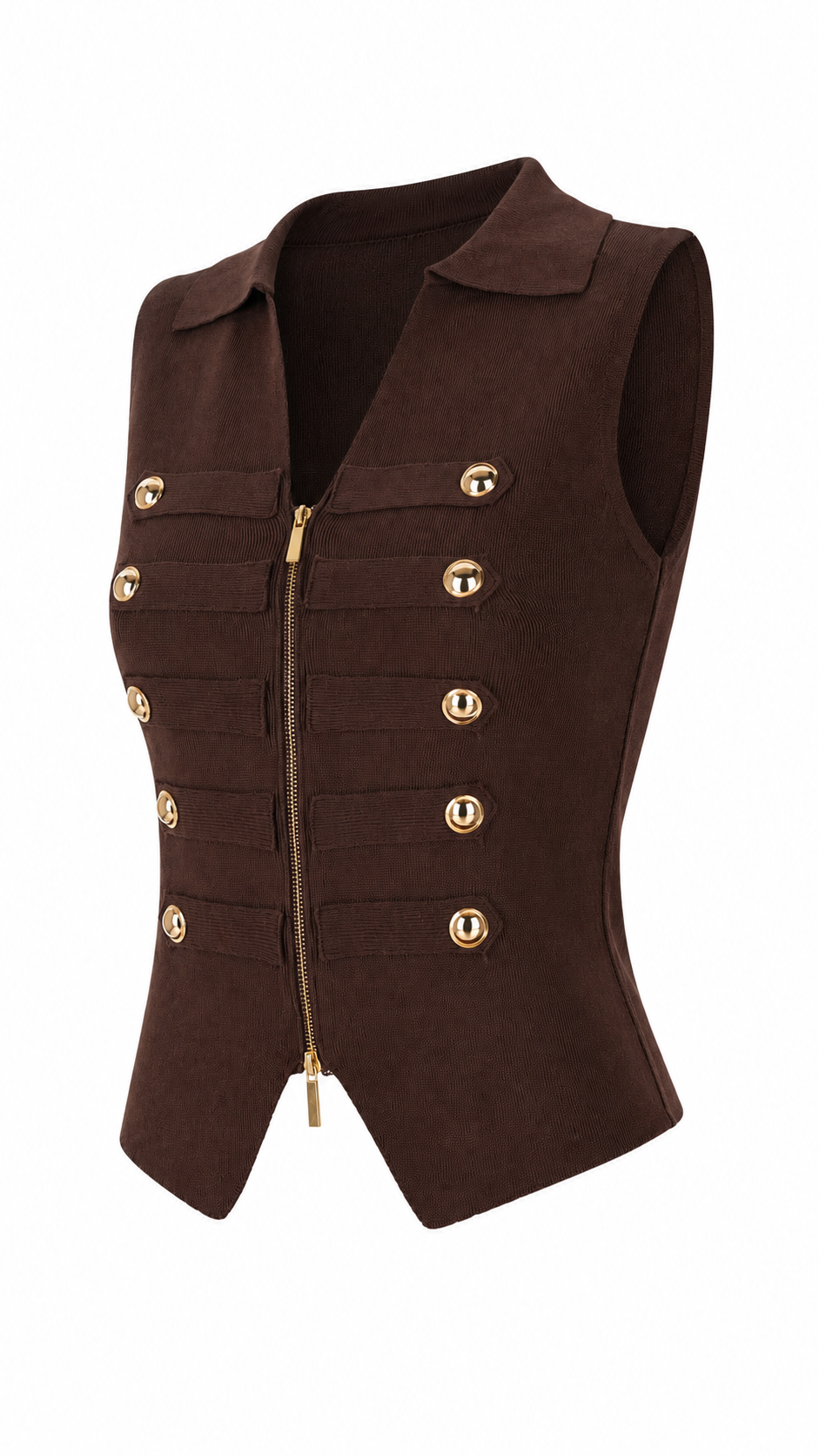 Gilet top con zip e bottoni dorati