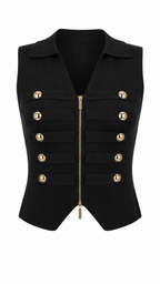 Gilet top con zip e bottoni dorati