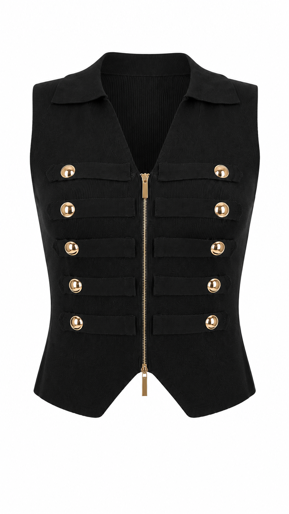 Gilet top con zip e bottoni dorati